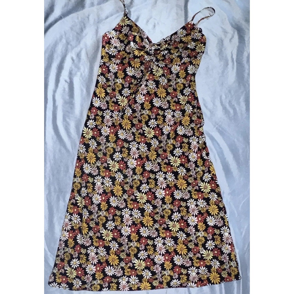 Forever 21 Midi Dress Size L Multicolor Floral Front Tie Sleeveless Sundress